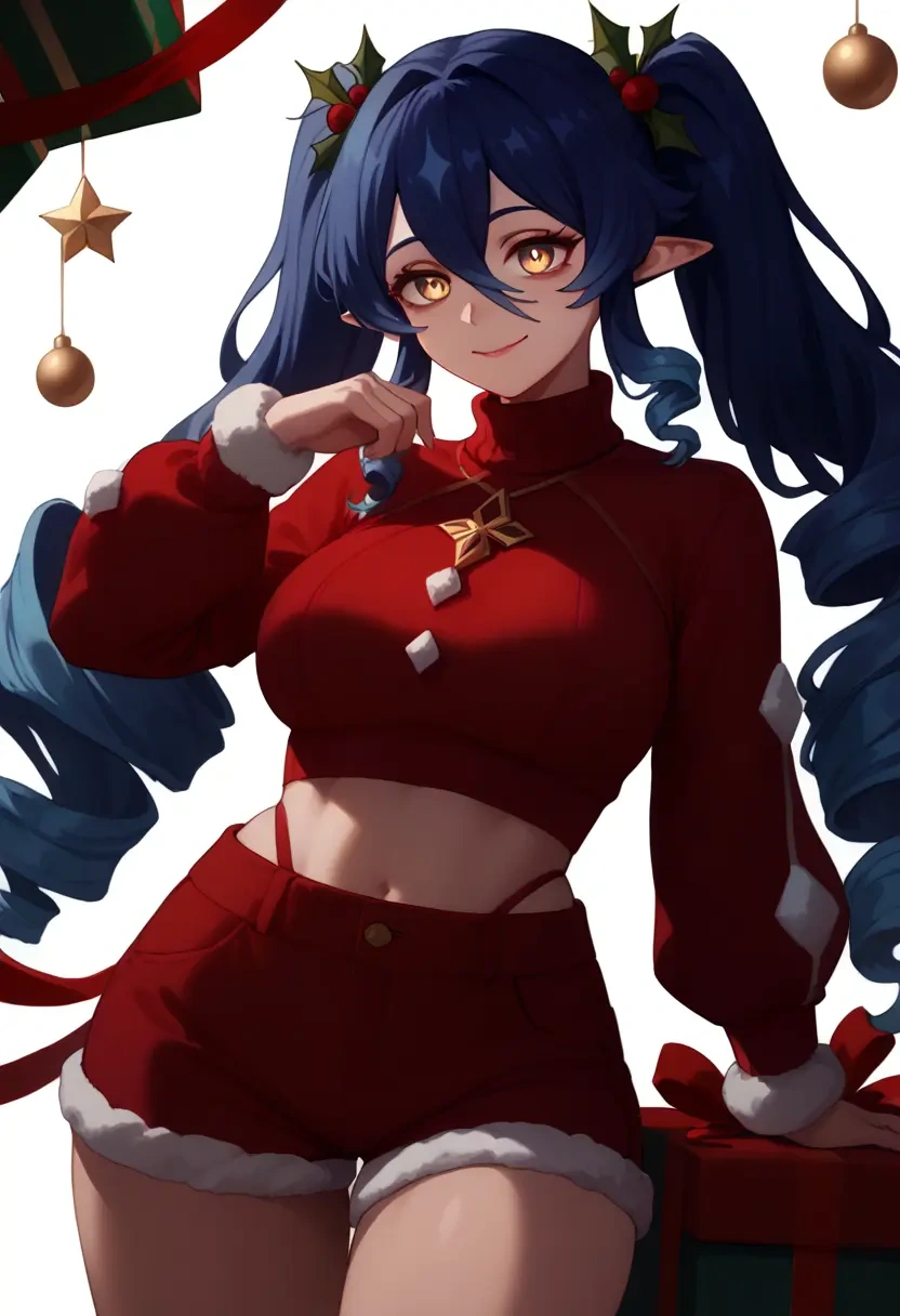 genshin impact,layla,Christmas,red velvet shorts,turtleneck sweater  - 