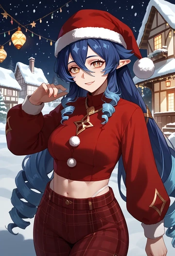 genshin impact,layla,Christmas,plaid trousers  - AI generated anime art