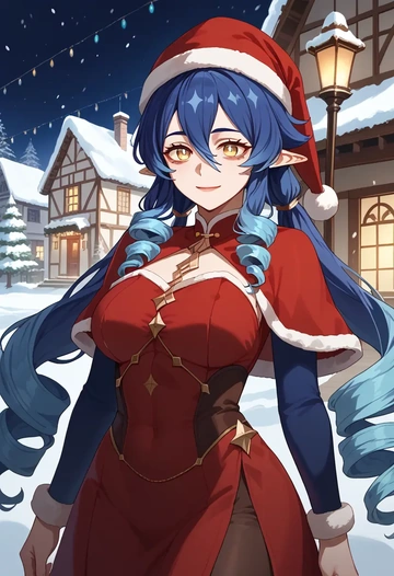 genshin impact,layla,Christmas,dress  - AI generated anime art