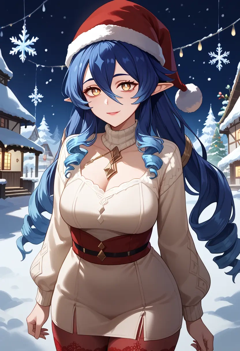 genshin impact,layla,Christmas,sweater dress,stockings  - 