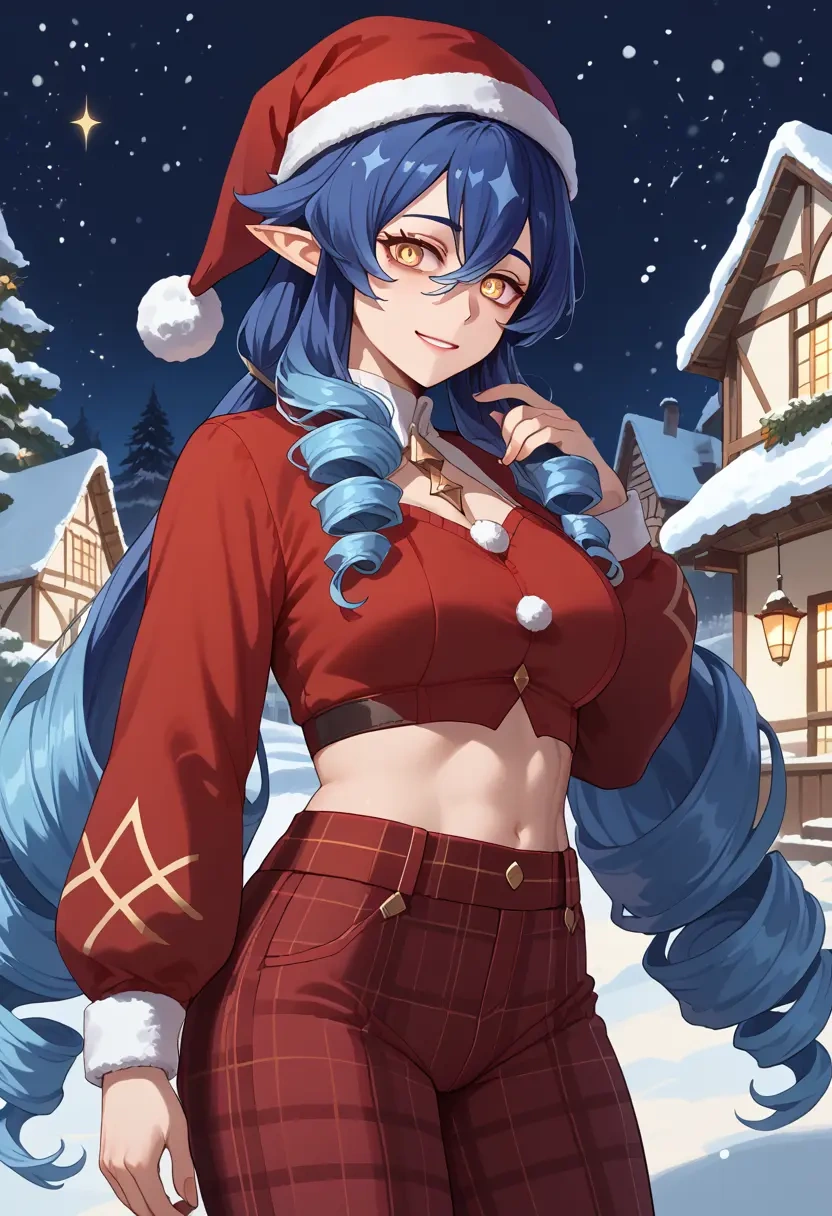 genshin impact,layla,Christmas,plaid trousers  - 