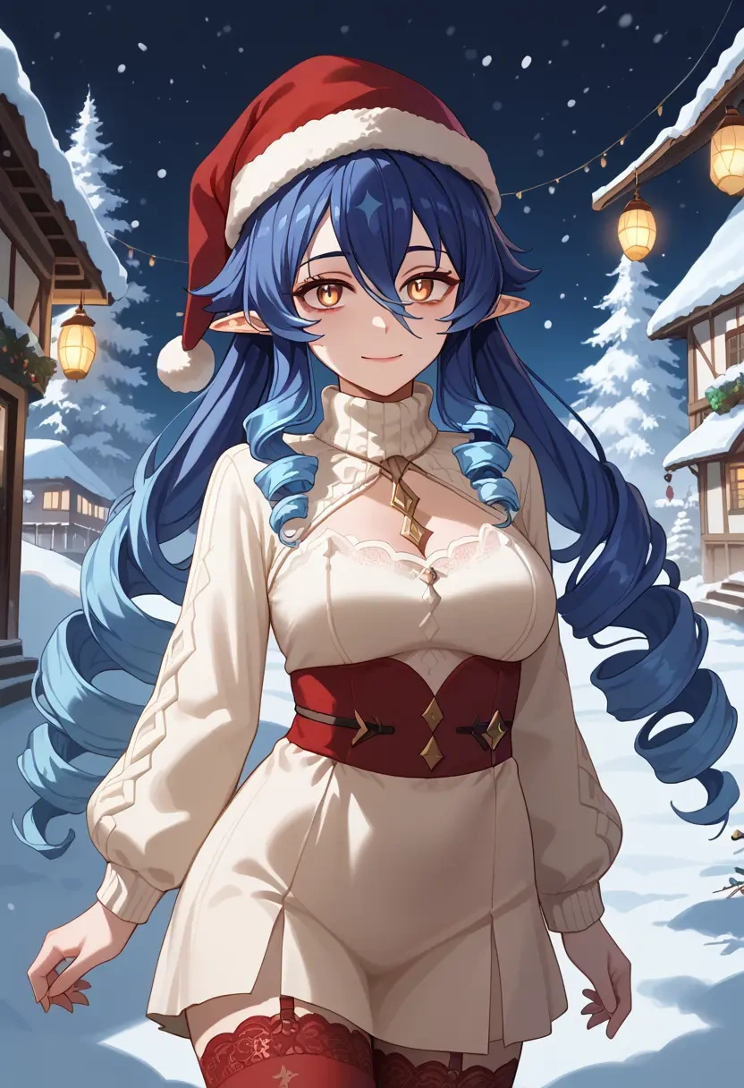 genshin impact,layla,Christmas,sweater dress,stockings  - 