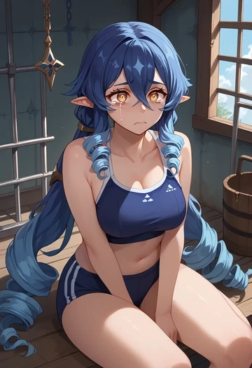 genshin impact,layla,tankini top,board shorts  - AI generated anime art