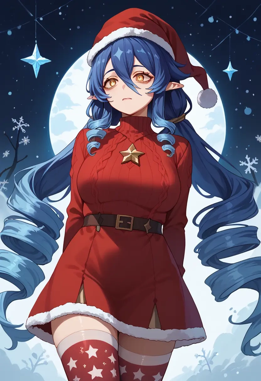 genshin impact,layla,Christmas,sweater dress,stockings  - 