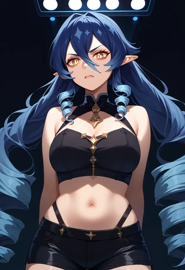 genshin impact,layla,leather,shorts,crop top  - AI generated anime art