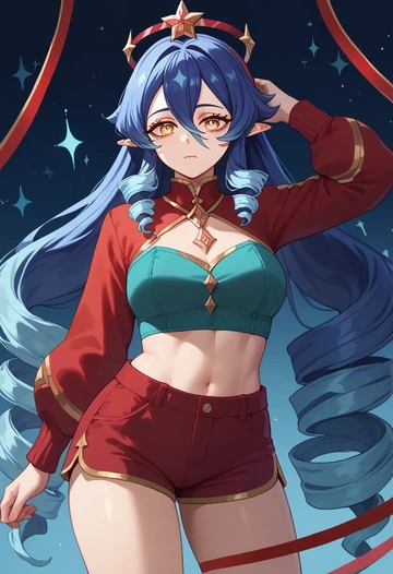 genshin impact,layla,red velvet shorts  - AI generated anime art