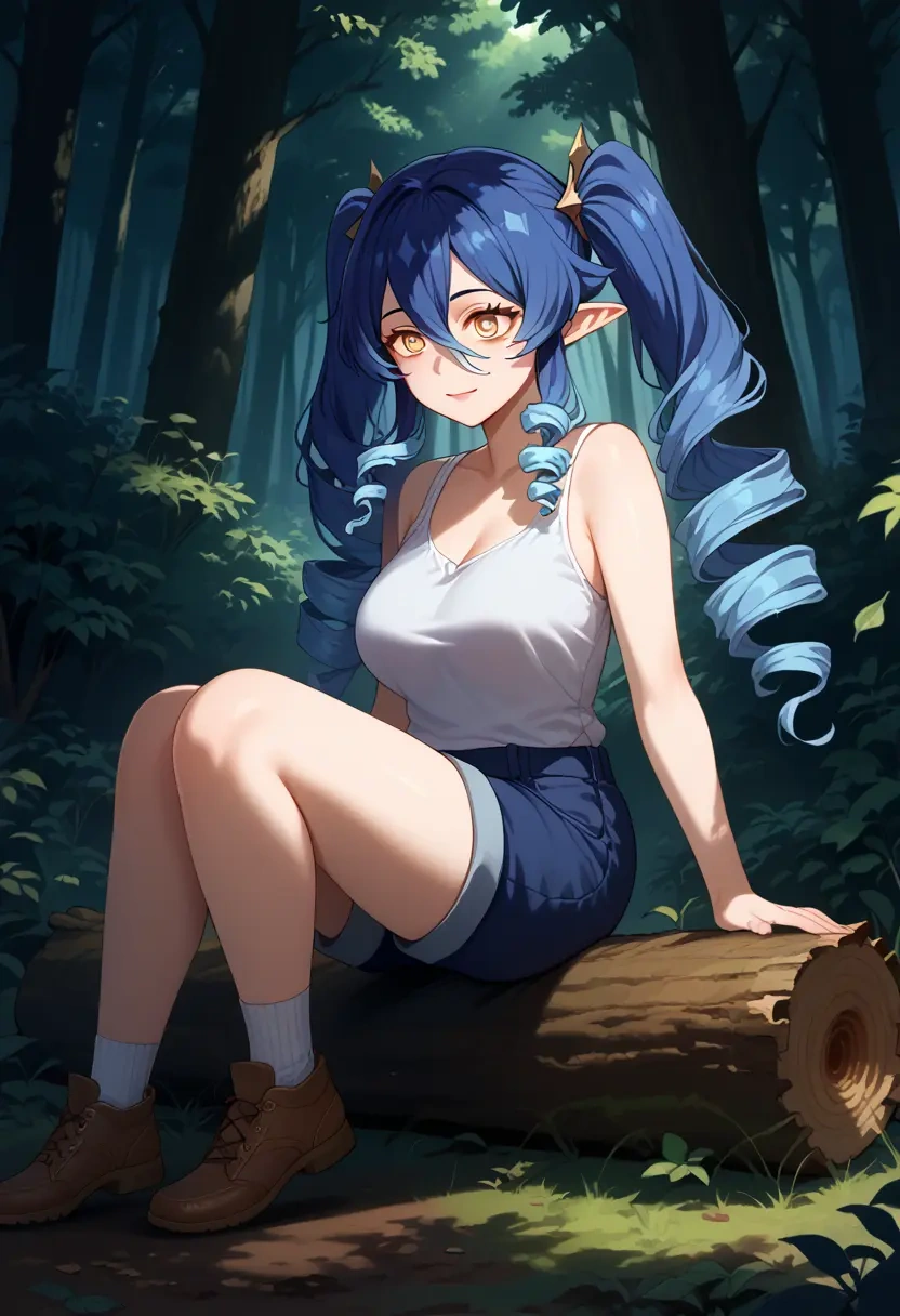 genshin impact,layla,sitting,forest  - 