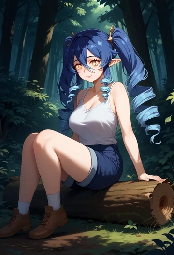 genshin impact,layla,sitting,forest  - AI generated anime art