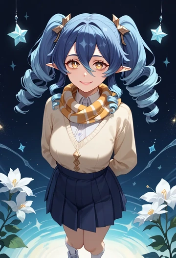 genshin impact,layla,spring,student uniform,knit sweater  - AI generated anime art