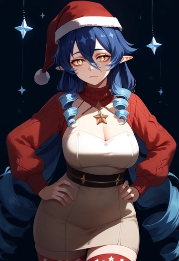 genshin impact,layla,Christmas,sweater dress,stockings  - AI generated anime art