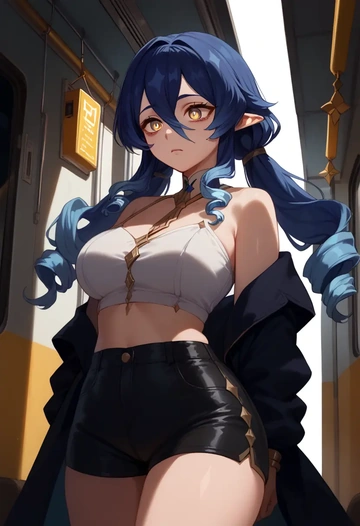 genshin impact,layla,leather,shorts,crop top  - AI generated anime art