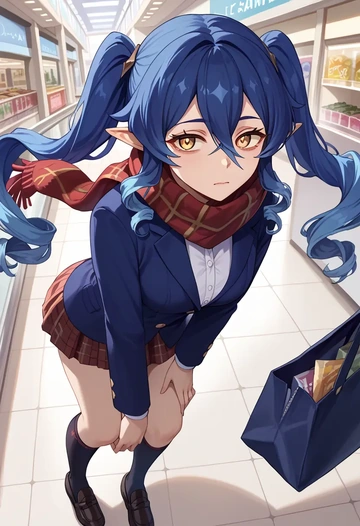 genshin impact,layla,winter,student uniform,plaid skirt  - AI generated anime art