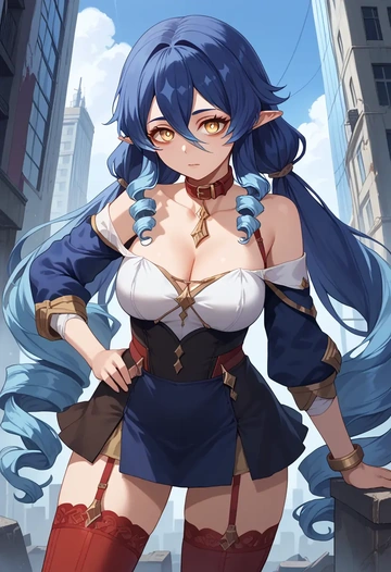 genshin impact,layla,collar,oversized,Thigh garters  - AI generated anime art