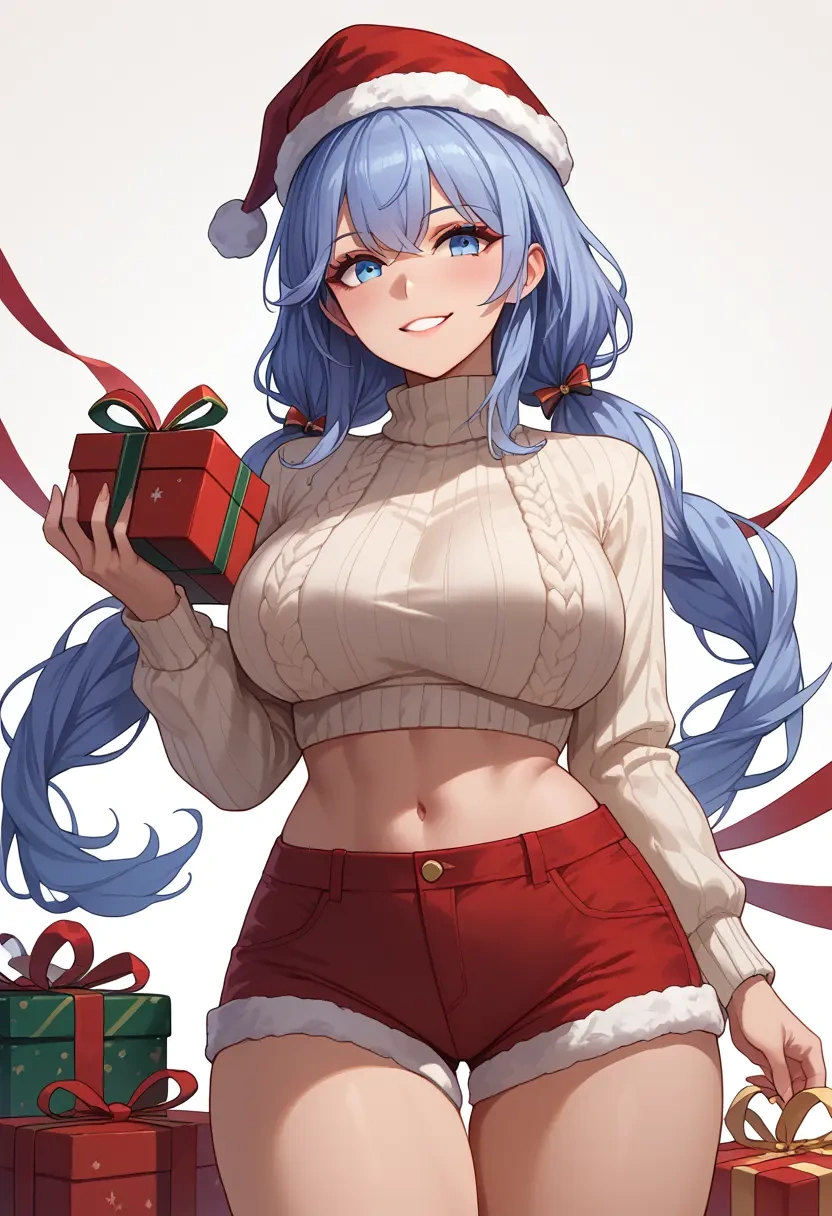 azur_lane,le_malin_(azur_lane),Christmas,red velvet shorts,turtleneck sweater  - 