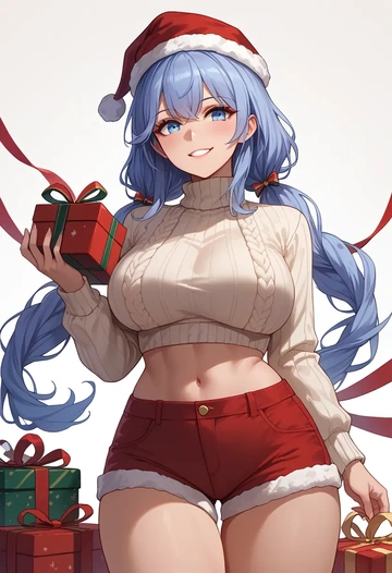 azur_lane,le_malin_(azur_lane),Christmas,red velvet shorts,turtleneck sweater  - AI generated anime art