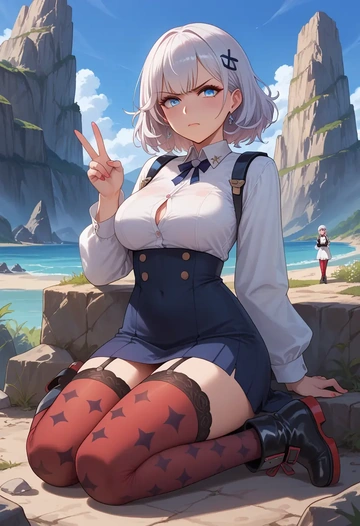 azur_lane,le_malin_(azur_lane),shirt dress,belted,stockings  - AI generated anime art