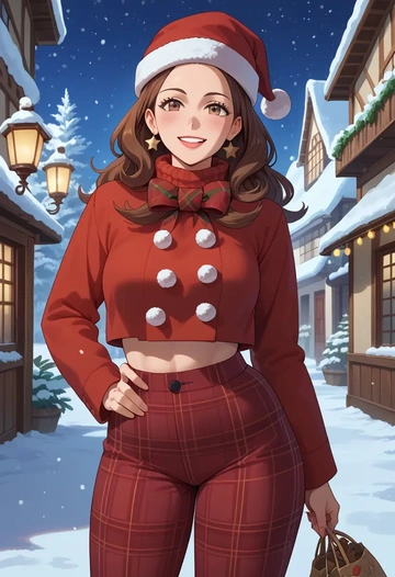 pokemon,leaf_(pokemon),Christmas,plaid trousers  - AI generated anime art