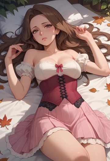 pokemon,leaf_(pokemon),corset,bustier,long tulle skirt  - AI generated anime art