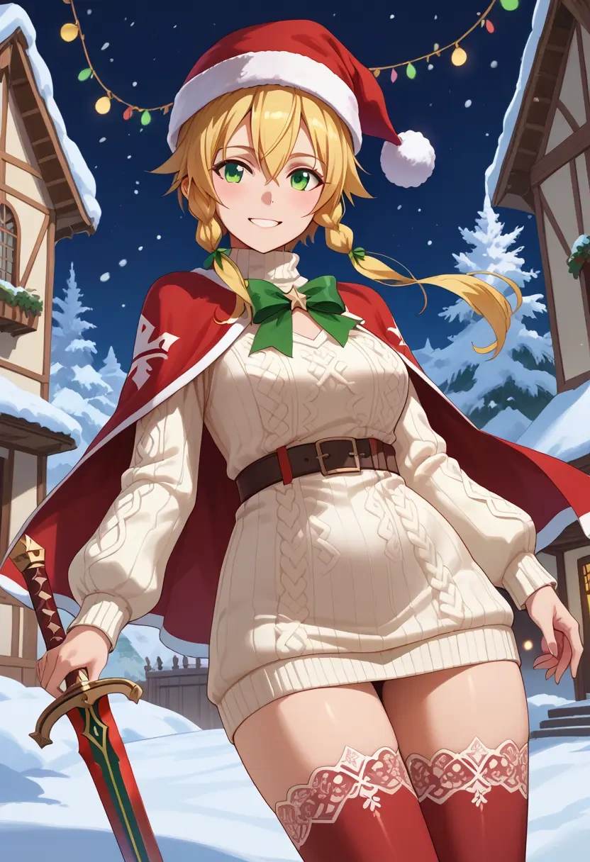 sword_art_online,leafa,Christmas,sweater dress,stockings  - 