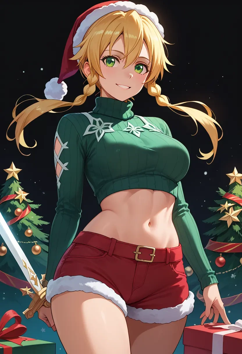 sword_art_online,leafa,Christmas,red velvet shorts,turtleneck sweater  - 