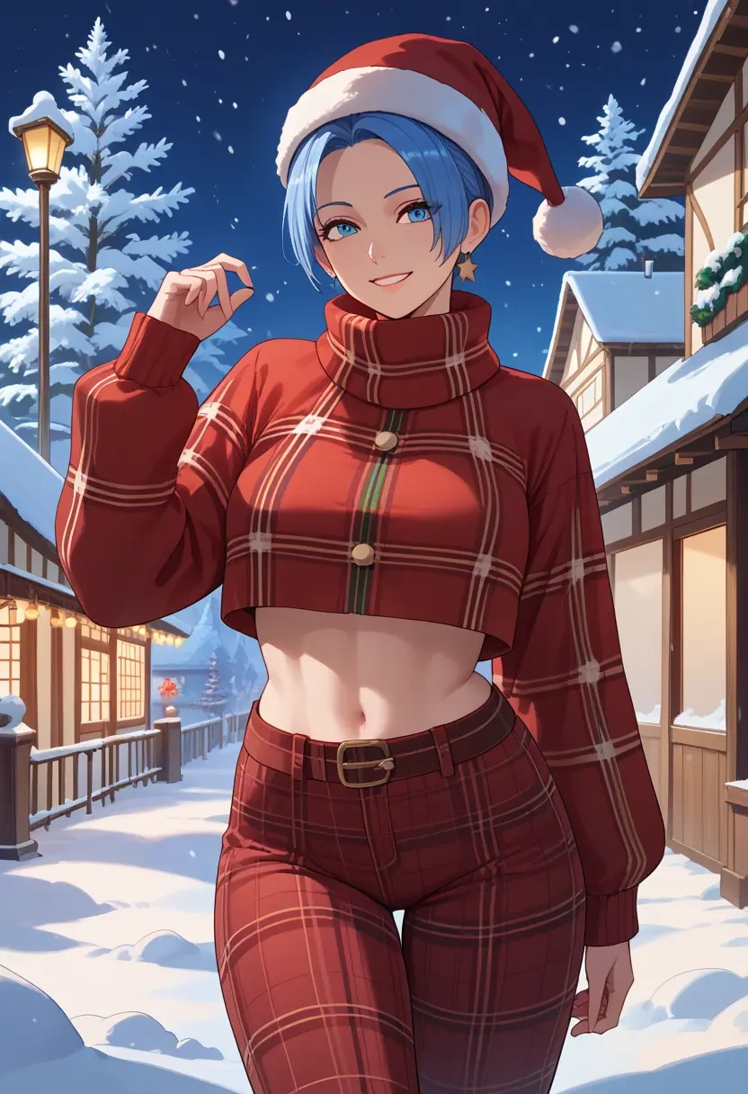 the_king_of_fighters,leona_heidern,Christmas,plaid trousers  - 