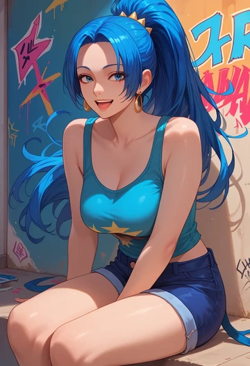 the_king_of_fighters,leona_heidern,abstract graffiti tank,dolphin shorts  - AI generated anime art