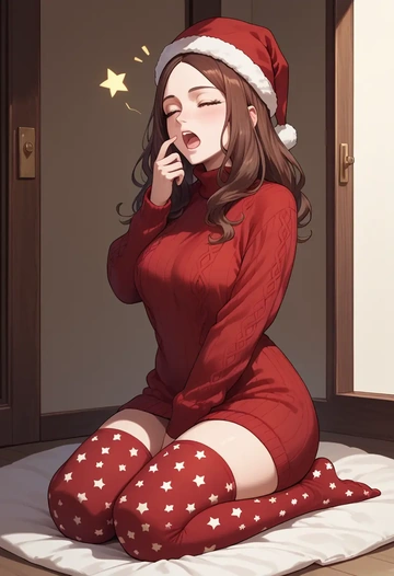 fate_(series),leonardo_da_vinci_(fate),Christmas,sweater dress,stockings  - AI generated anime art