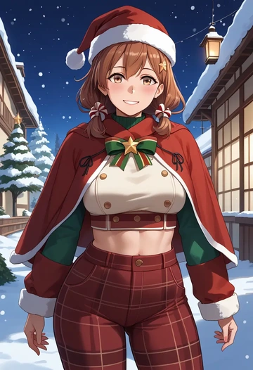 kantai_collection,libeccio_(kancolle),Christmas,plaid trousers  - AI generated anime art