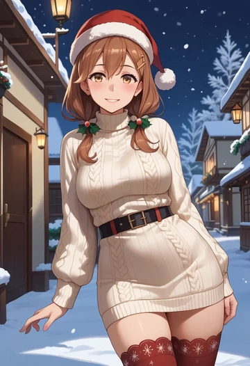 kantai_collection,libeccio_(kancolle),Christmas,sweater dress,stockings  - AI generated anime art