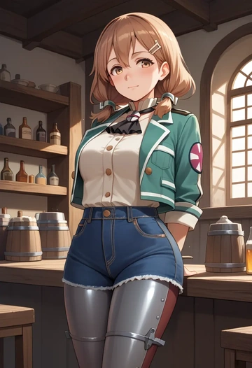 kantai_collection,libeccio_(kancolle),denim jacket,cropped,leather leggings  - AI generated anime art