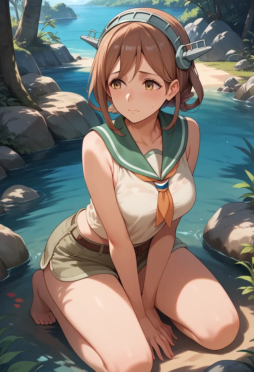 kantai_collection,libeccio_(kancolle),sleeveless swim top,shorts-style bottom,contrast stitching  - 