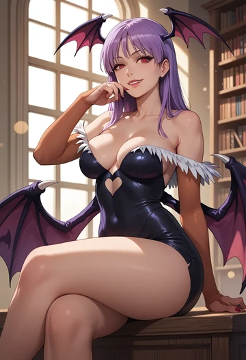 vampire_(game),lilith_aensland,leather,shorts  - AI generated anime art