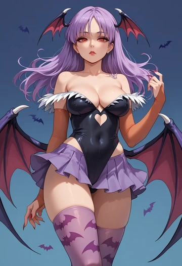 vampire_(game),lilith_aensland,mini skirt,stockings  - AI generated anime art