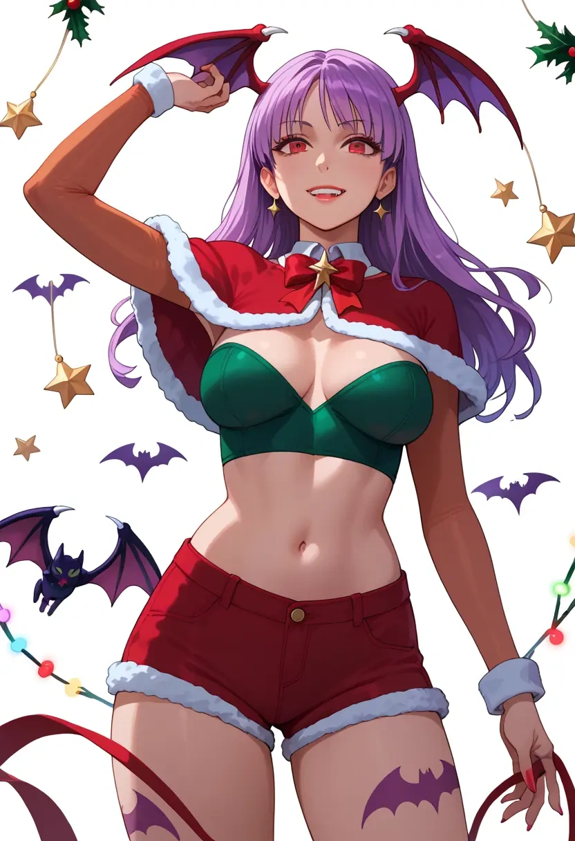 vampire_(game),lilith_aensland,Christmas,red velvet shorts  - 