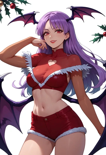 vampire_(game),lilith_aensland,Christmas,red velvet shorts  - AI generated anime art