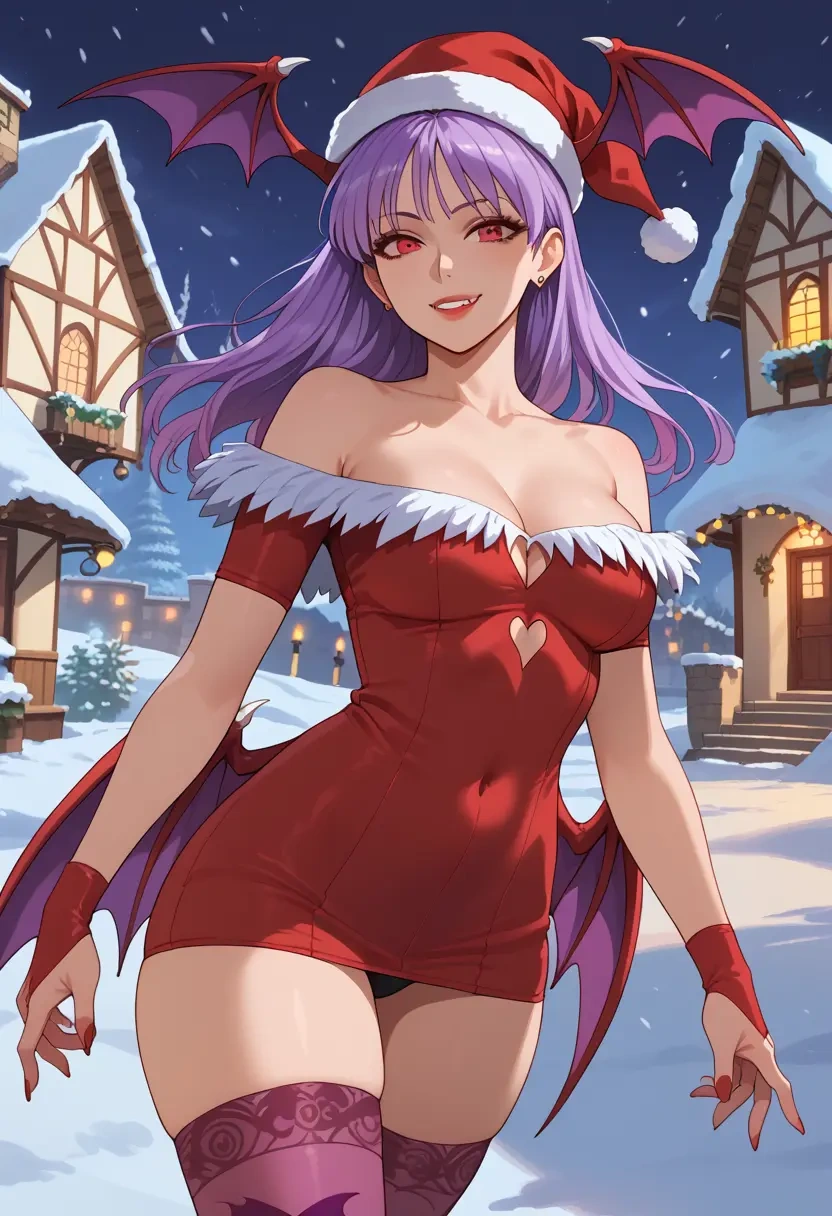 vampire_(game),lilith_aensland,Christmas,sweater dress,stockings  - 