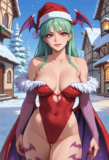 vampire_(game),lilith_aensland,Christmas,dress  - AI generated anime art