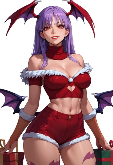 vampire_(game),lilith_aensland,Christmas,red velvet shorts,turtleneck sweater  - AI generated anime art