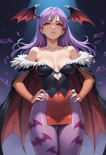 vampire_(game),lilith_aensland,coat,long,double-breasted,pencil skirt  - AI generated anime art