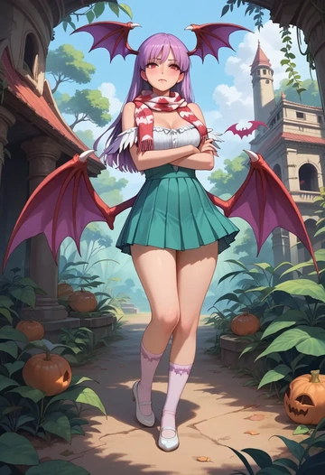 vampire_(game),lilith_aensland,spring,student uniform,light cardigan  - AI generated anime art