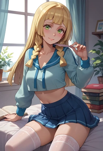 pokemon,lillie_(pokemon),mini skirt,stockings  - AI generated anime art