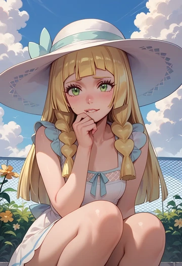 pokemon,lillie_(pokemon),sleeveless top,bike shorts  - AI generated anime art