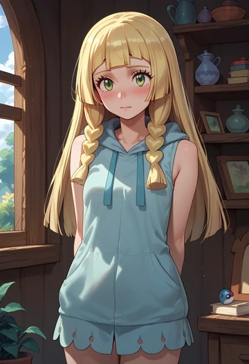 pokemon,lillie_(pokemon),sleeveless hoodie,biker shorts  - AI generated anime art