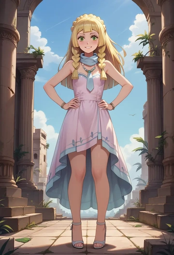 pokemon,lillie_(pokemon),spring,elegant woman,wrap dress  - AI generated anime art