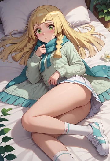 pokemon,lillie_(pokemon),spring,student uniform,knit sweater  - AI generated anime art