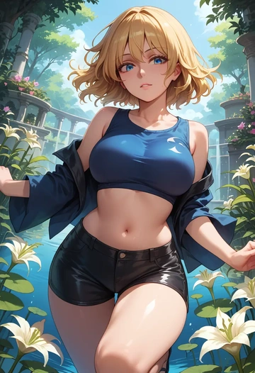 touhou,lily_white,leather,shorts,crop top  - AI generated anime art