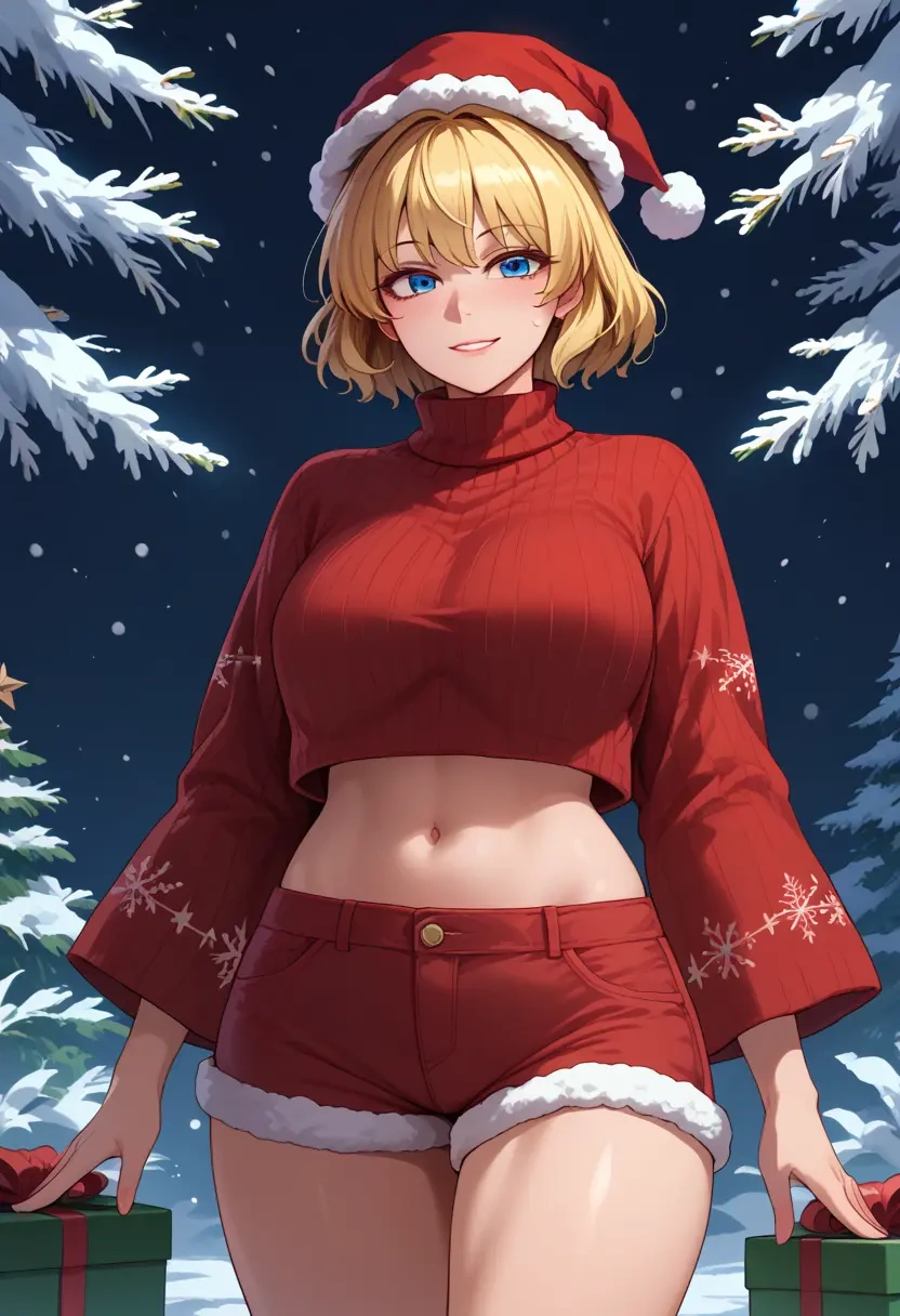 touhou,lily_white,Christmas,red velvet shorts,turtleneck sweater  - 