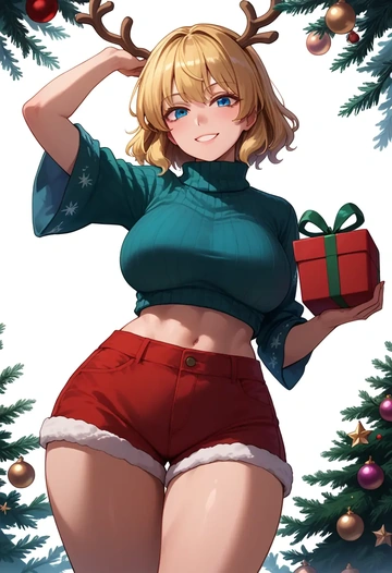 touhou,lily_white,Christmas,red velvet shorts,turtleneck sweater  - AI generated anime art