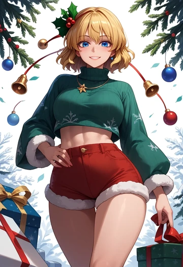 touhou,lily_white,Christmas,red velvet shorts,turtleneck sweater  - AI generated anime art