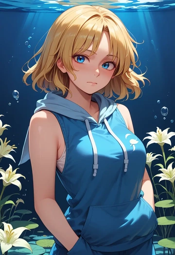 touhou,lily_white,sleeveless hoodie,biker shorts  - AI generated anime art